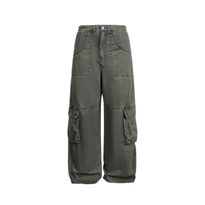 Multi-Pocket Cargo Pants Loose Wide-Leg Casual Trousers